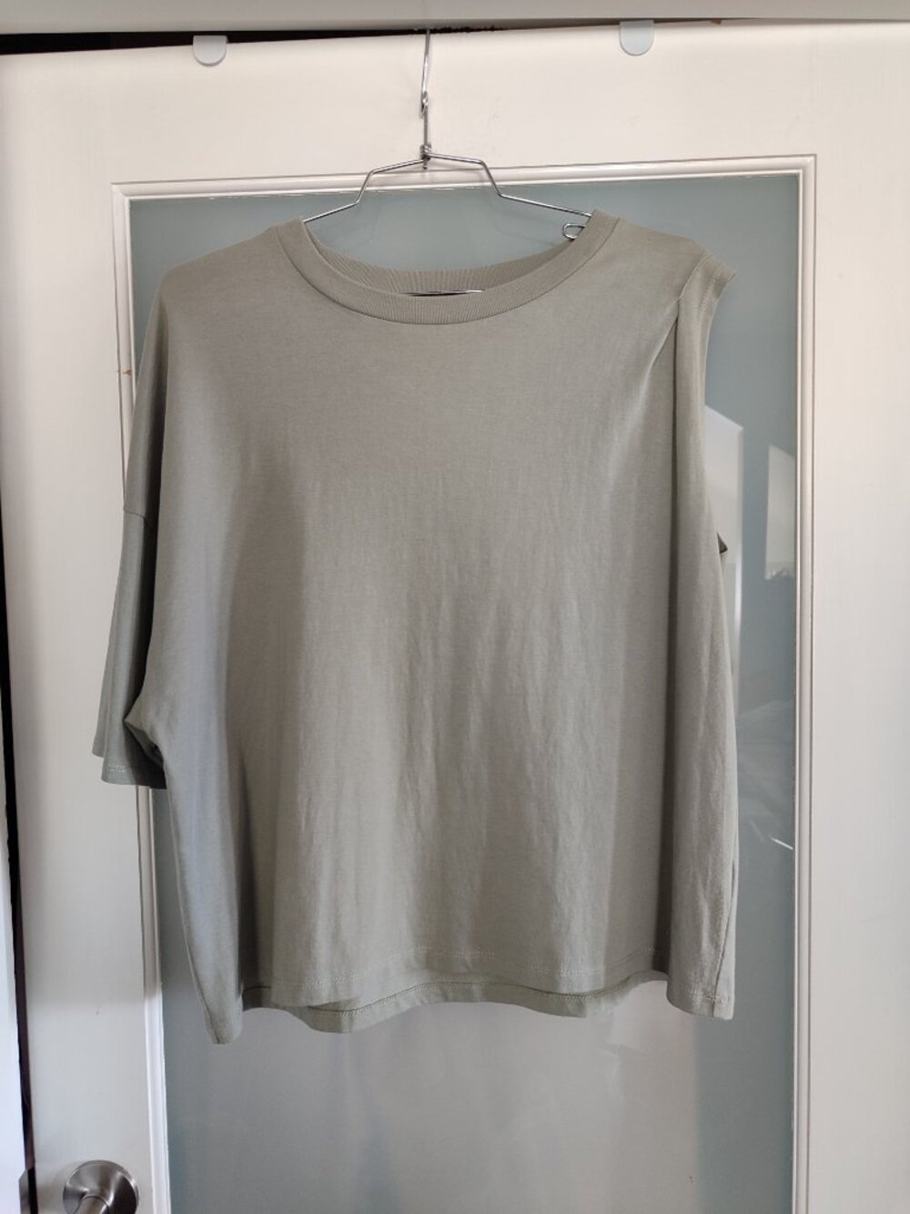 OAK + FORT Asymmetric One Sleeve Top Sage Green Size S 100 % cotton